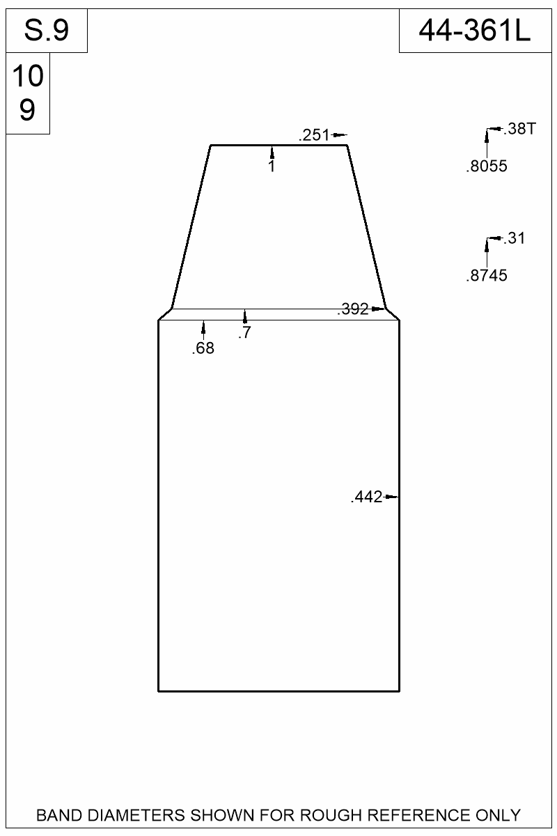 Dimensioned view of bullet 44-361L