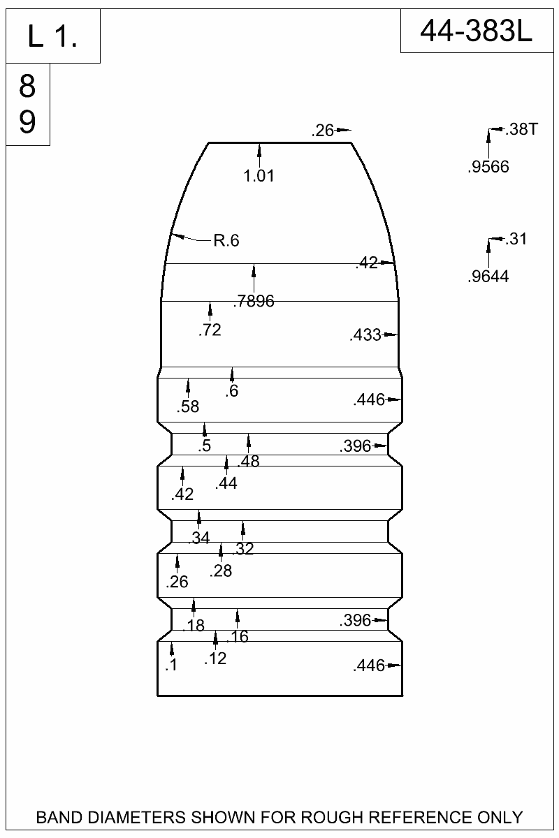 Dimensioned view of bullet 44-383L