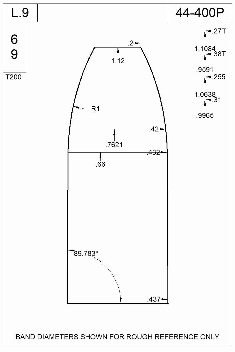 Dimensioned view of bullet 44-400P