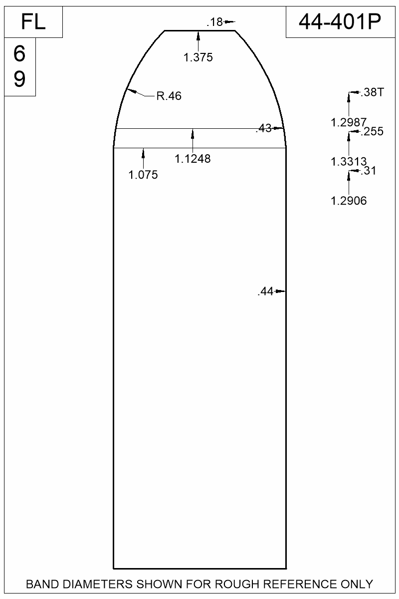 Dimensioned view of bullet 44-401P