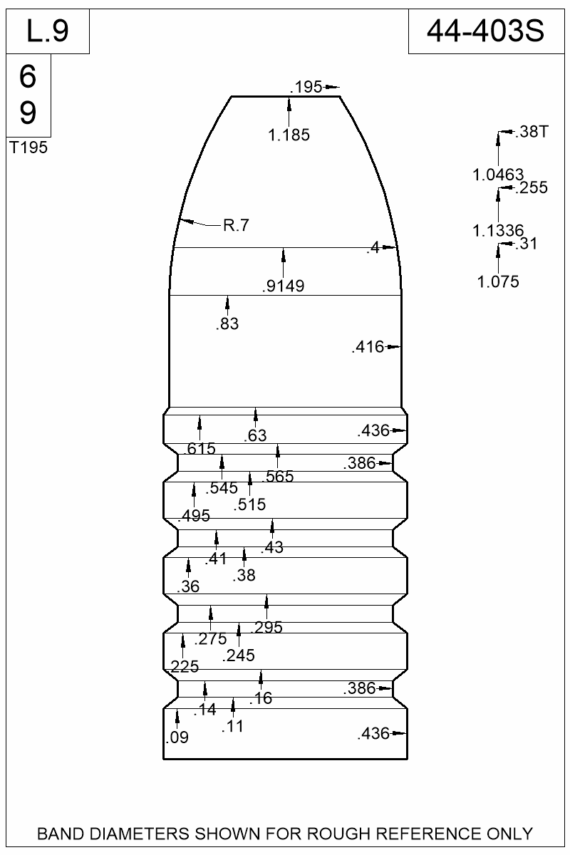 Dimensioned view of bullet 44-403S