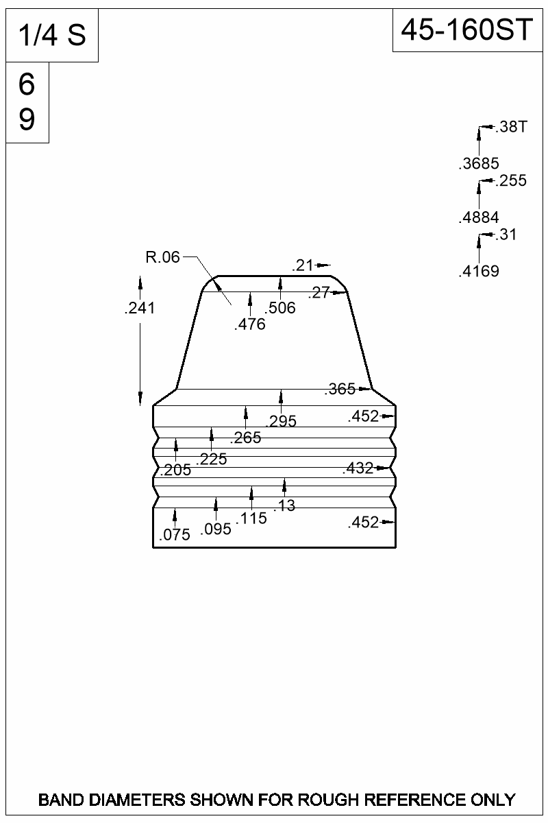Dimensioned view of bullet 45-160ST