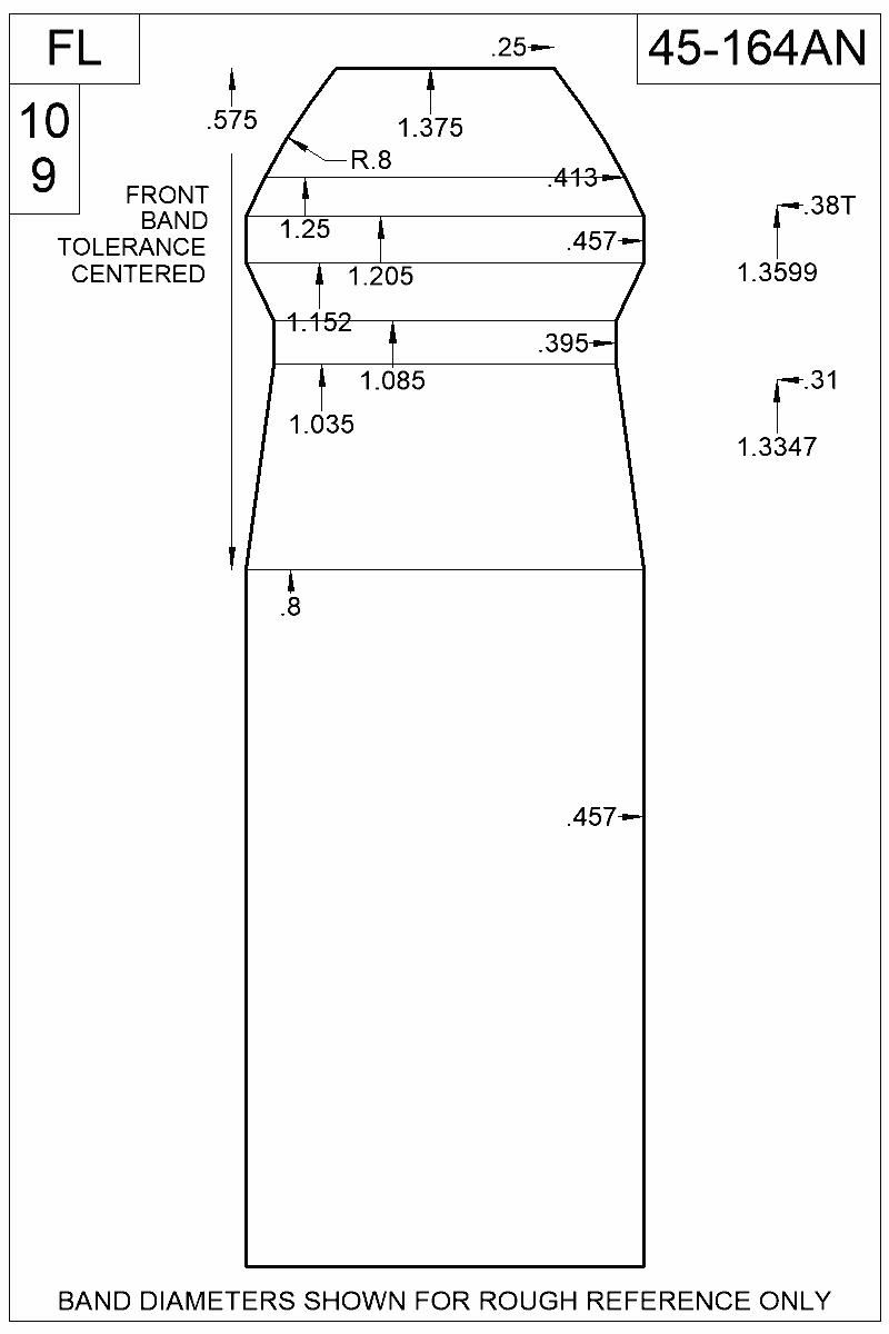 Dimensioned view of bullet 45-164AN