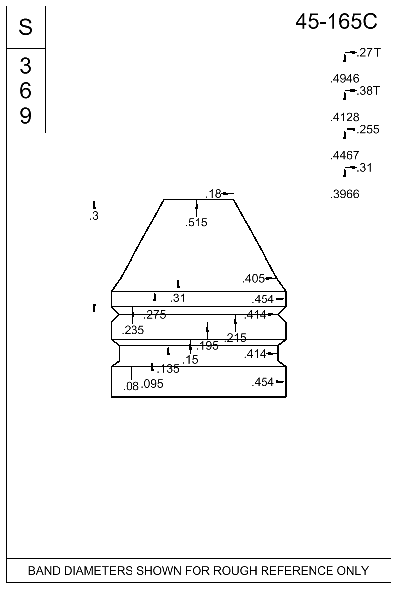 Dimensioned view of bullet 45-165C