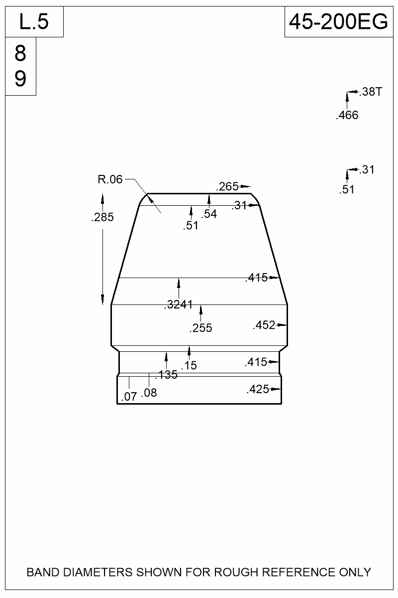 Accurate Molds catalog #45-200EG Dimensioned view of bullet 45-200EG
