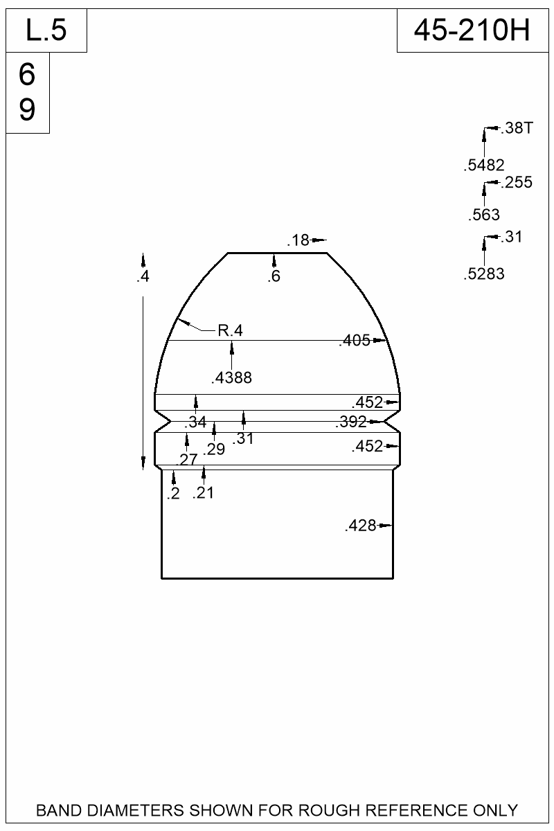 Dimensioned view of bullet 45-210H