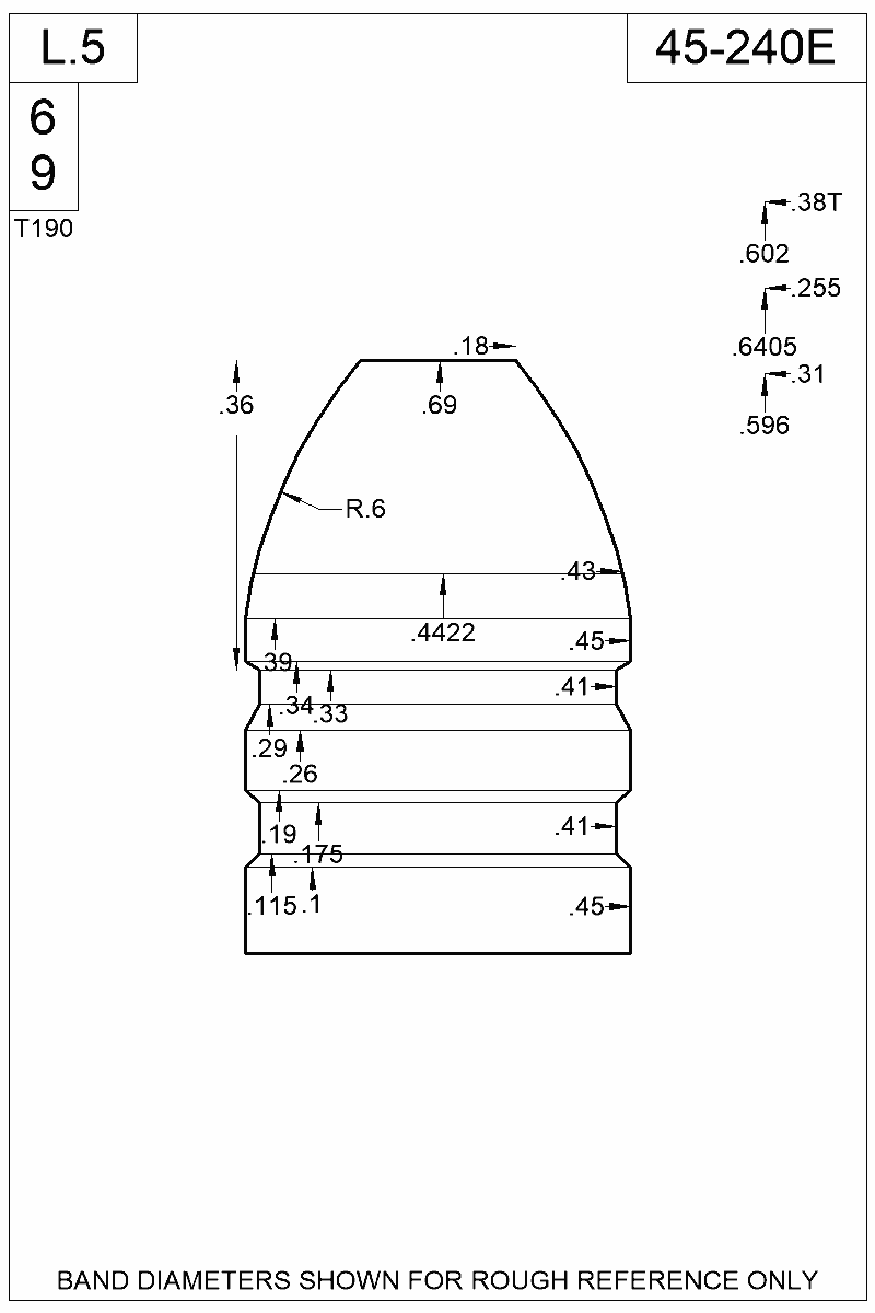Dimensioned view of bullet 45-240E
