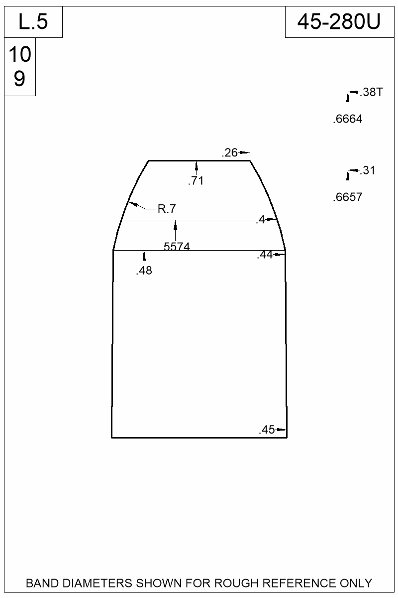Dimensioned view of bullet 45-280U