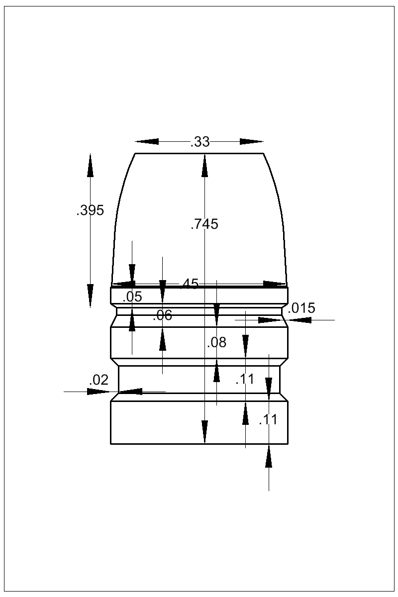 Dimensioned view of bullet 45-300C
