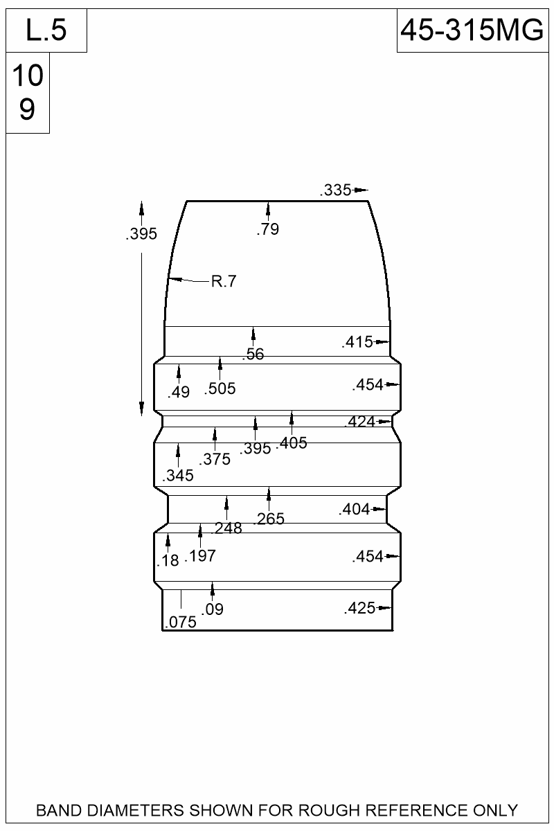 Dimensioned view of bullet 45-315MG