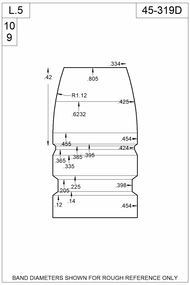 Dimensioned view of bullet 45-319D