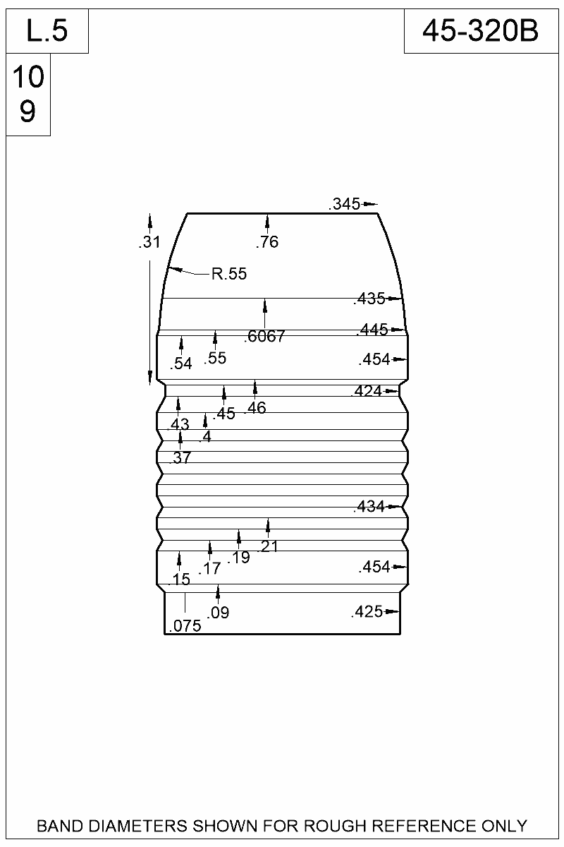 Dimensioned view of bullet 45-320B