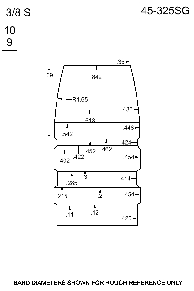 Dimensioned view of bullet 45-325SG