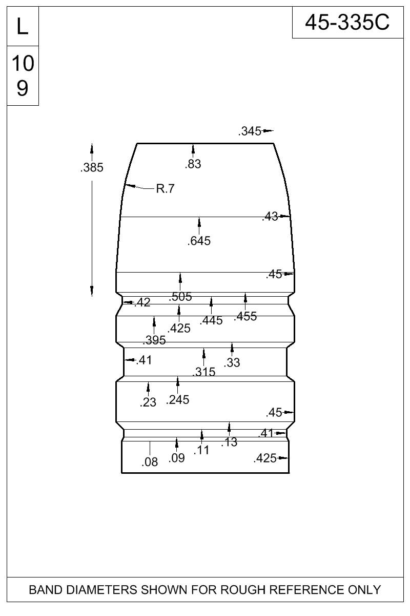 Dimensioned view of bullet 45-335C