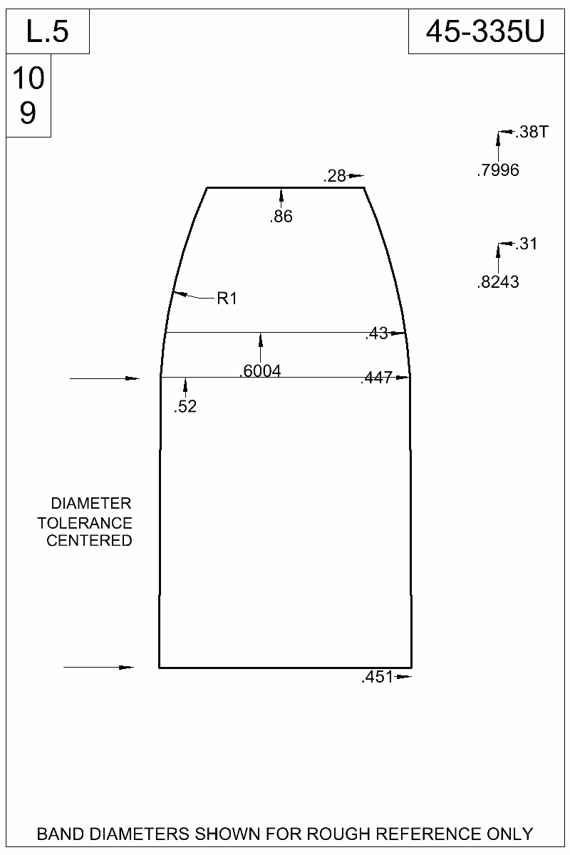 Dimensioned view of bullet 45-335U