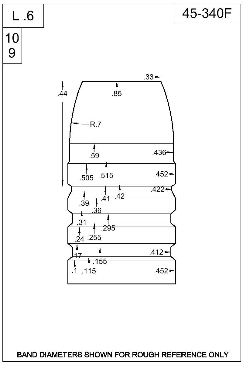 Dimensioned view of bullet 45-340F