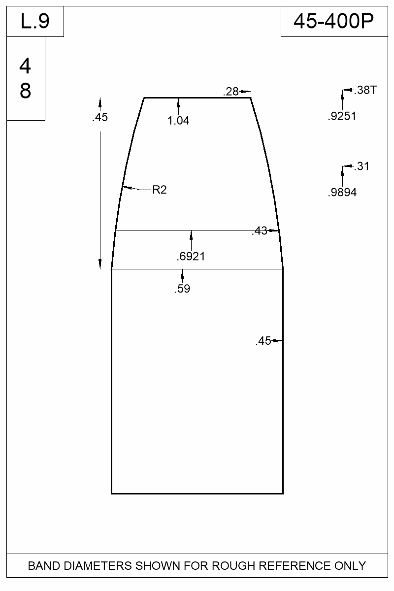 Dimensioned view of bullet 45-400P
