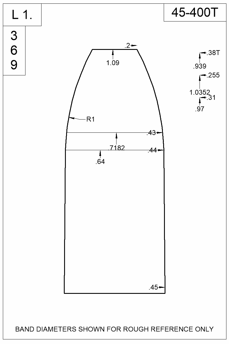 Dimensioned view of bullet 45-400T
