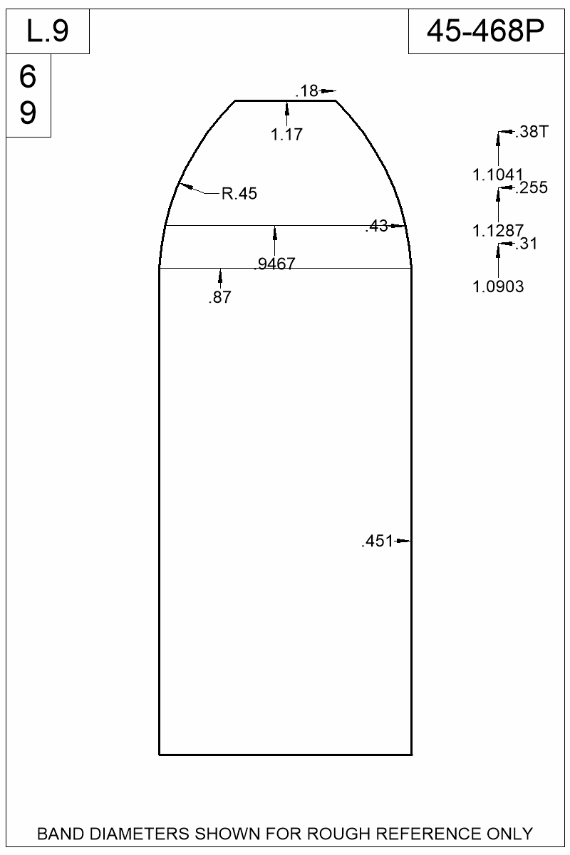 Dimensioned view of bullet 45-468P