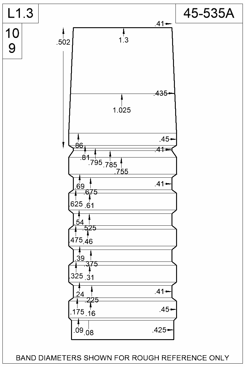 Dimensioned view of bullet 45-535A