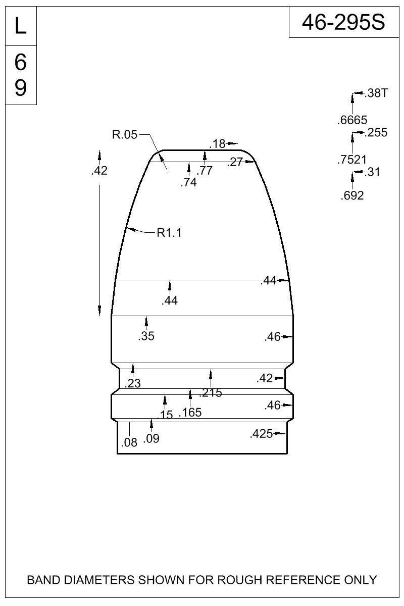 Dimensioned view of bullet 46-295S