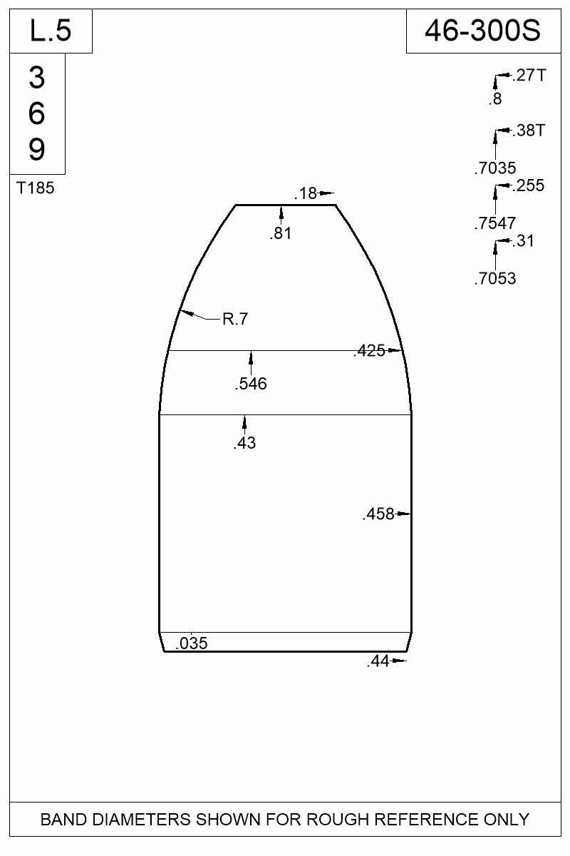 Dimensioned view of bullet 46-300S