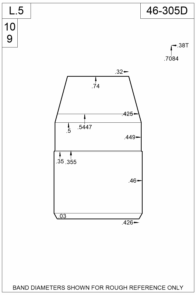 Dimensioned view of bullet 46-305D