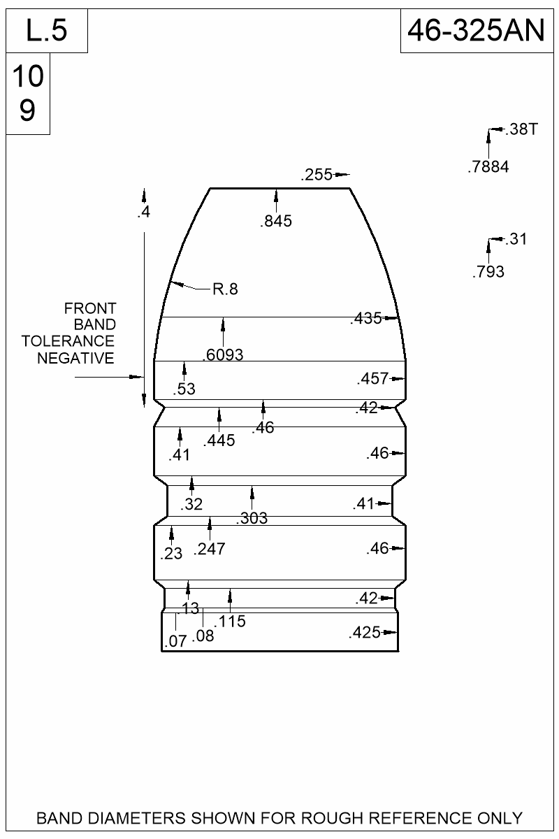 Accurate Molds catalog #46-325AN Dimensioned view of bullet 46-325AN