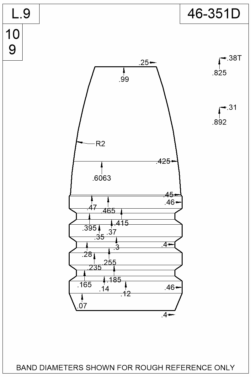 Dimensioned view of bullet 46-351D