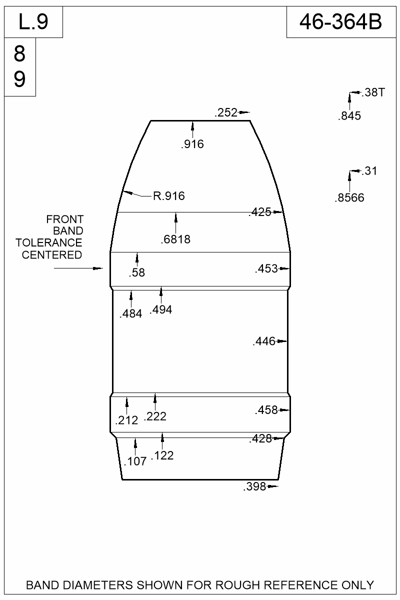 Dimensioned view of bullet 46-364B