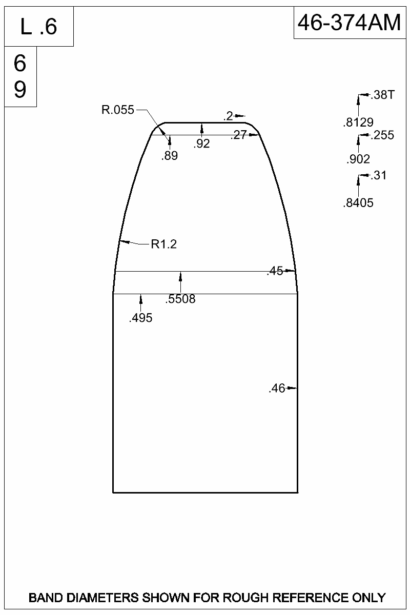 Dimensioned view of bullet 46-374AM