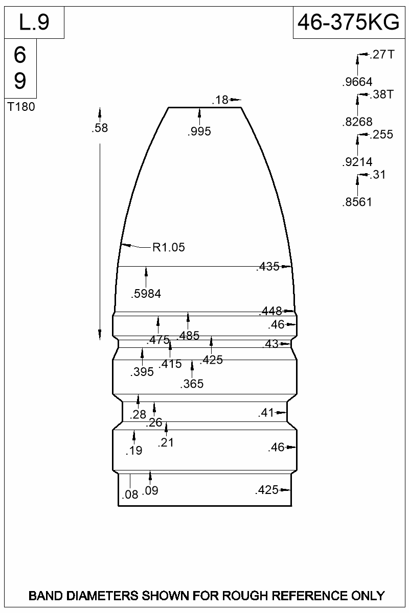 Dimensioned view of bullet 46-375KG