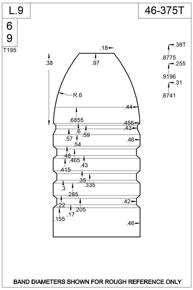 Dimensioned view of bullet 46-375T