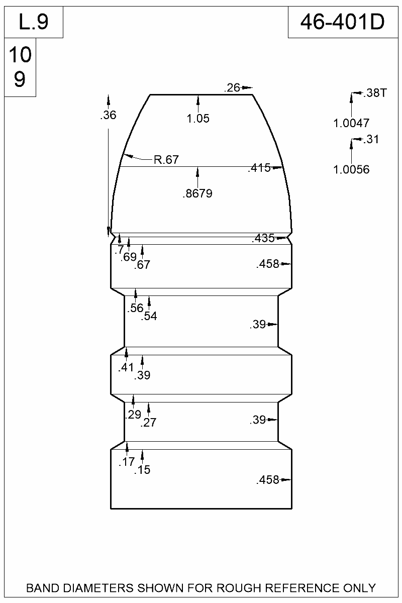 Dimensioned view of bullet 46-401D