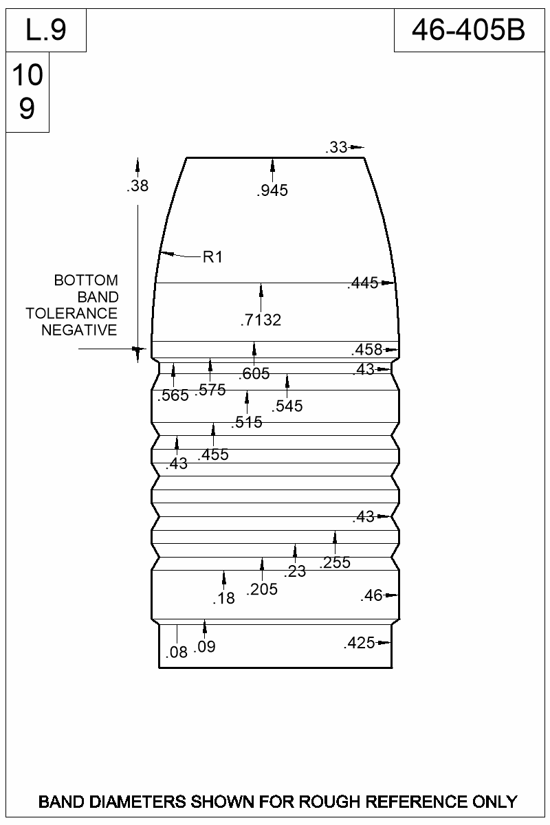 Dimensioned view of bullet 46-405B