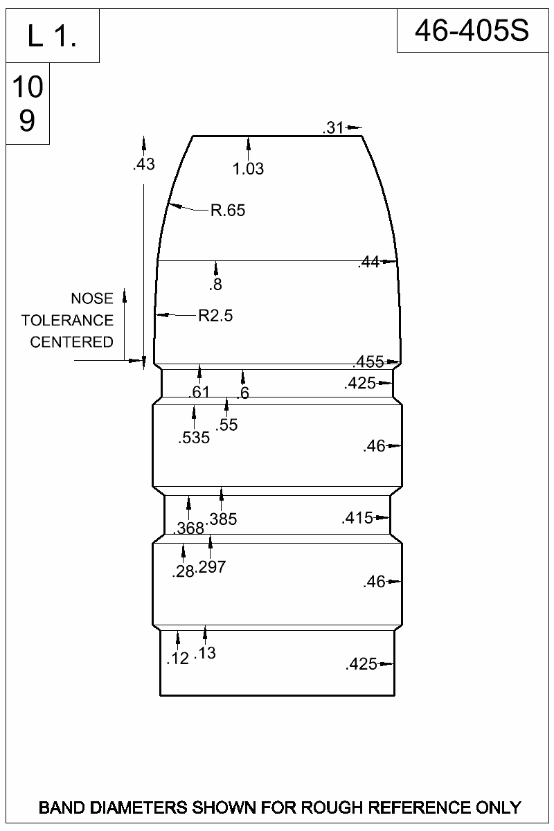 Dimensioned view of bullet 46-405S