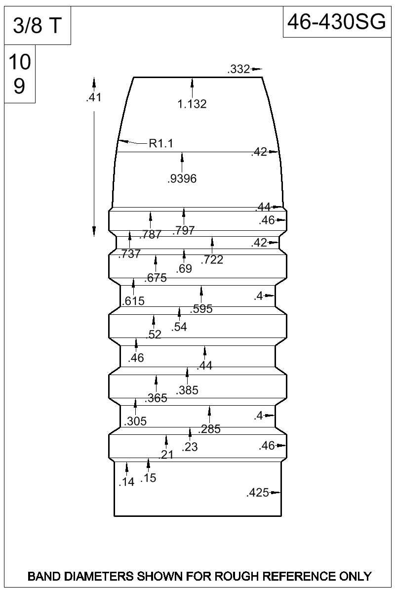 Accurate Molds catalog #46-430SG Dimensioned view of bullet 46-430SG
