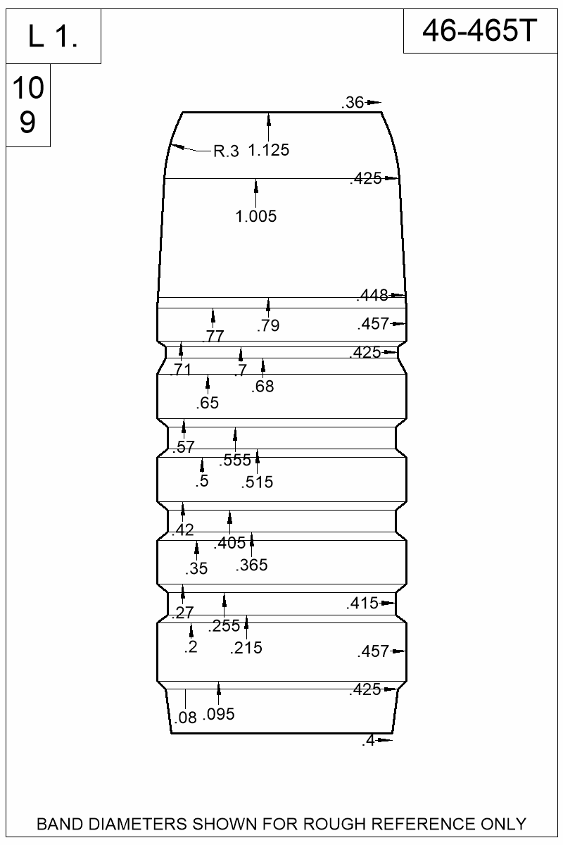 Dimensioned view of bullet 46-465T