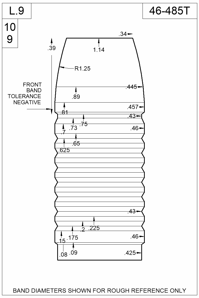 Dimensioned view of bullet 46-485T