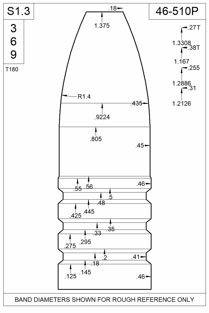 Dimensioned view of bullet 46-510P