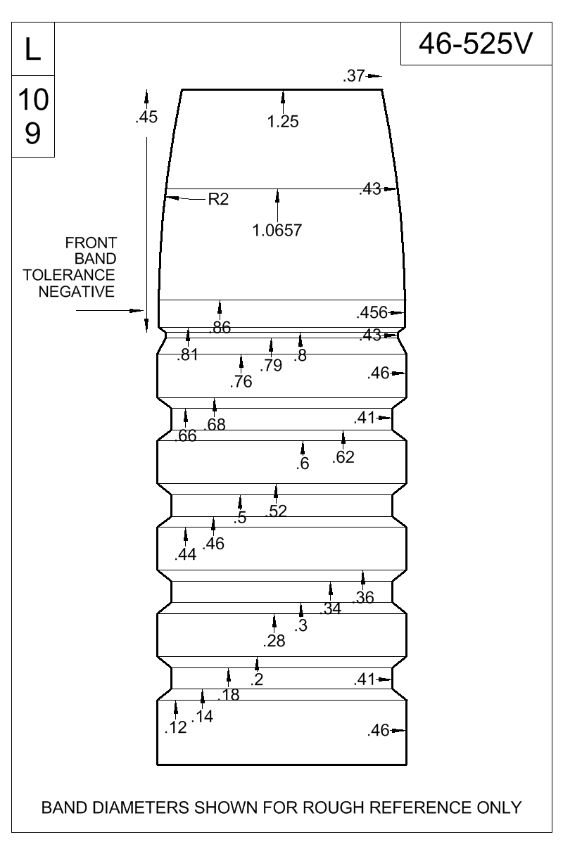 Dimensioned view of bullet 46-525V