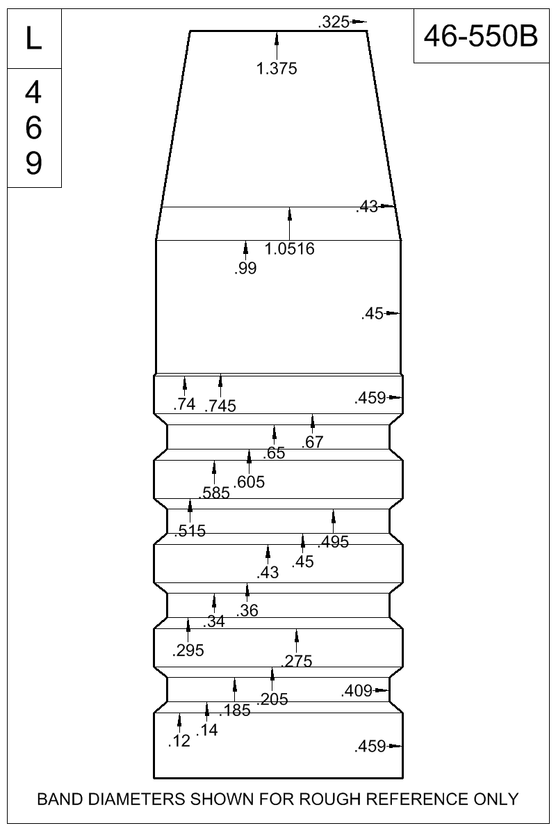 Accurate Molds catalog #46-550B Dimensioned view of bullet 46-550B