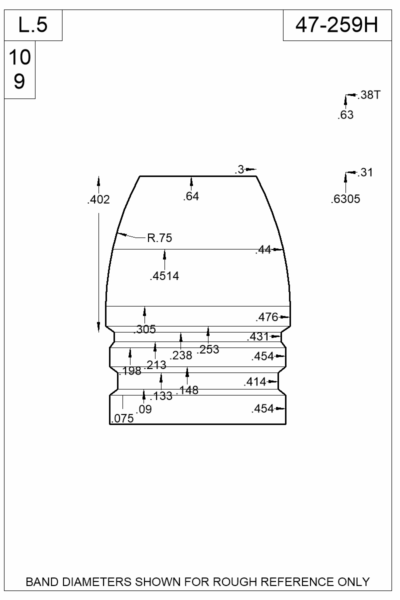Dimensioned view of bullet 47-259H