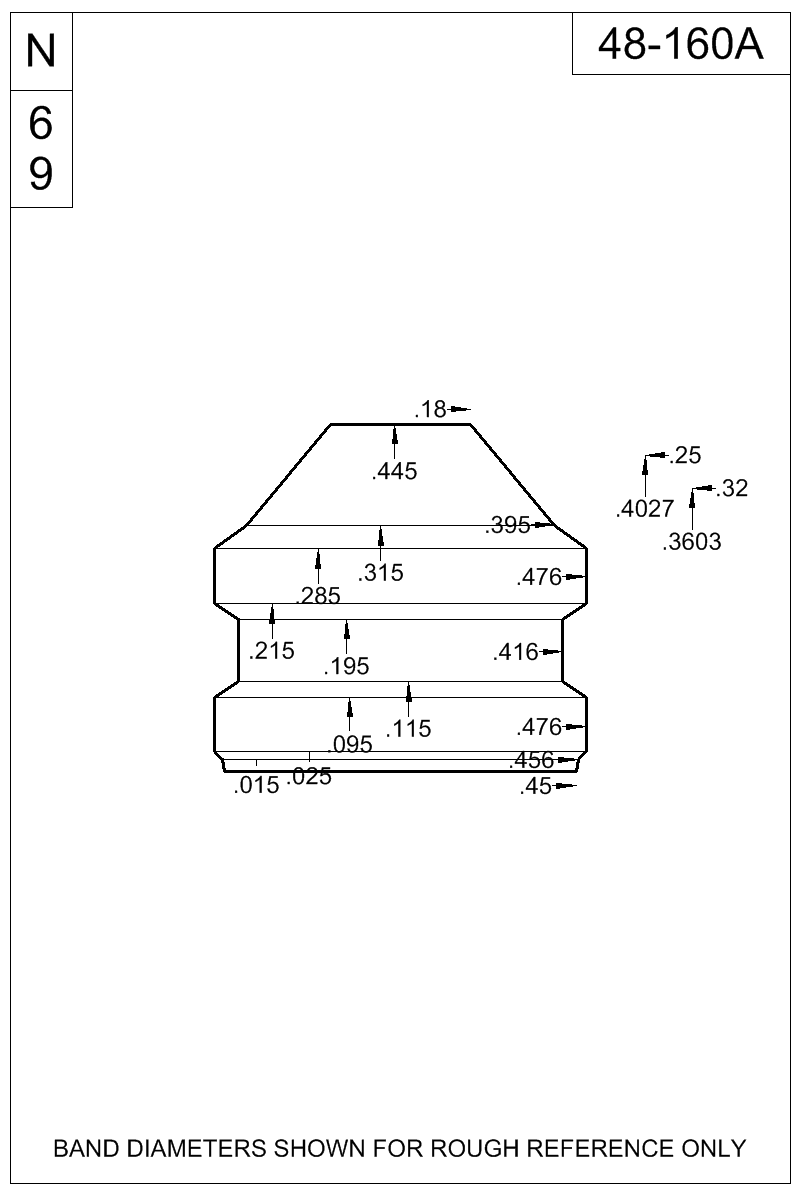 Accurate Molds catalog #48-160A Dimensioned view of bullet 48-160A