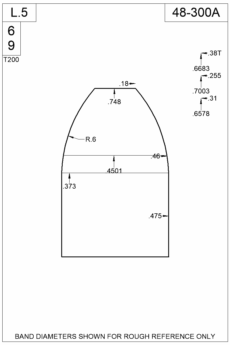 Dimensioned view of bullet 48-300A