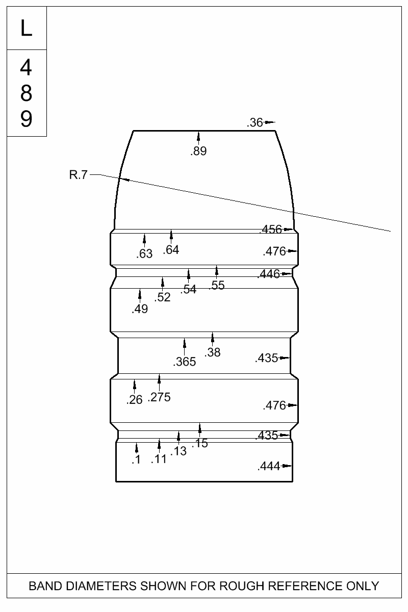Accurate Molds catalog #48-405B Dimensioned view of bullet 48-405B