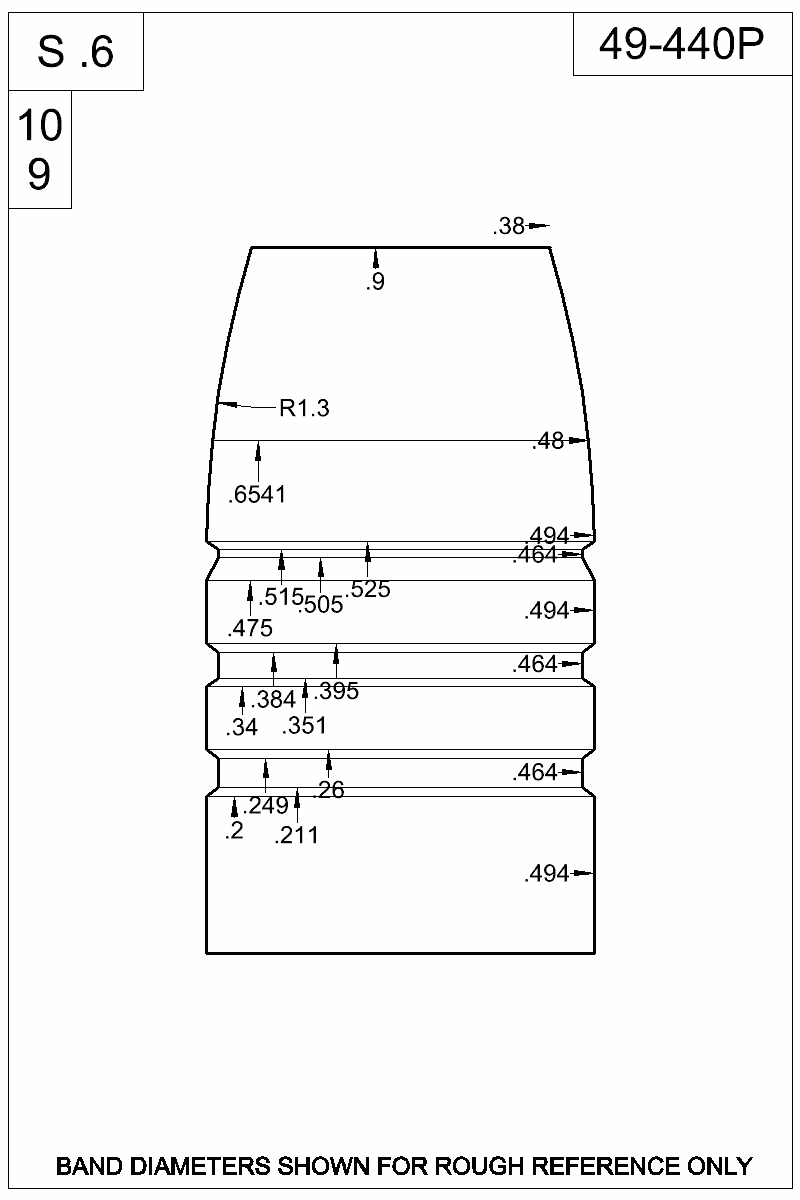 Dimensioned view of bullet 49-440P