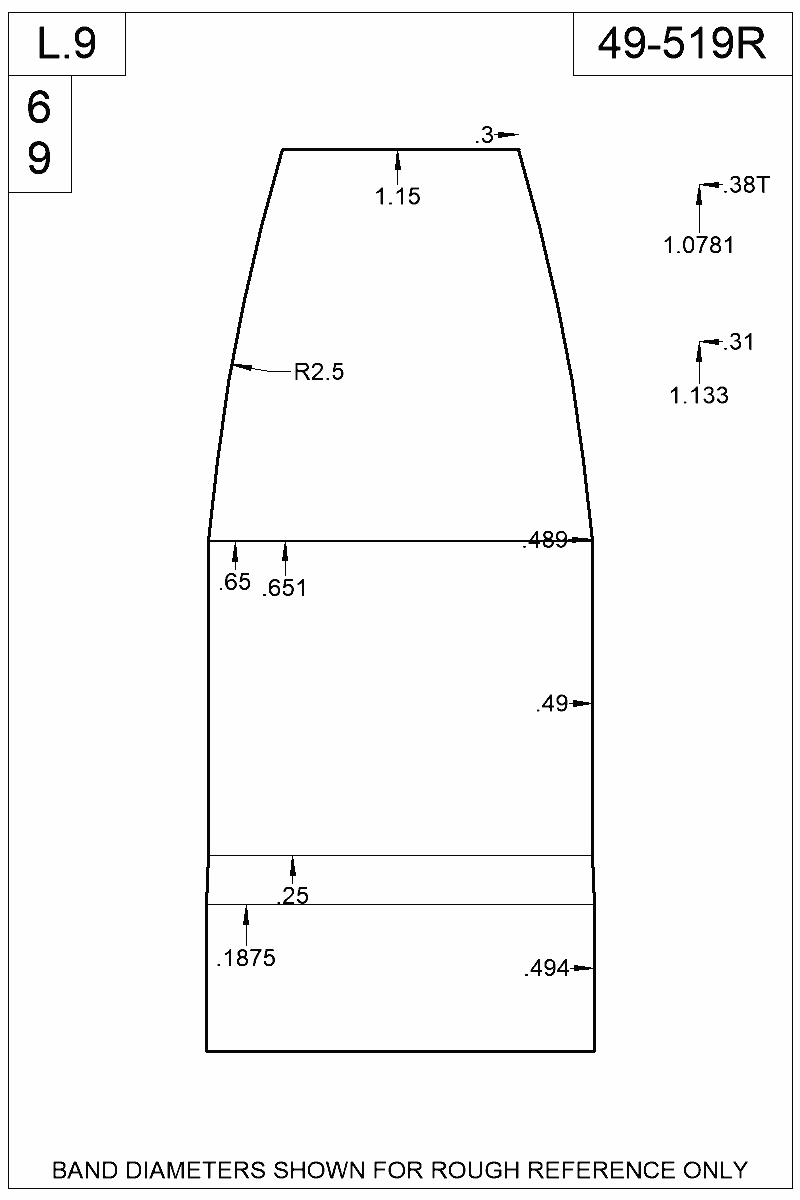 Dimensioned view of bullet 49-519R