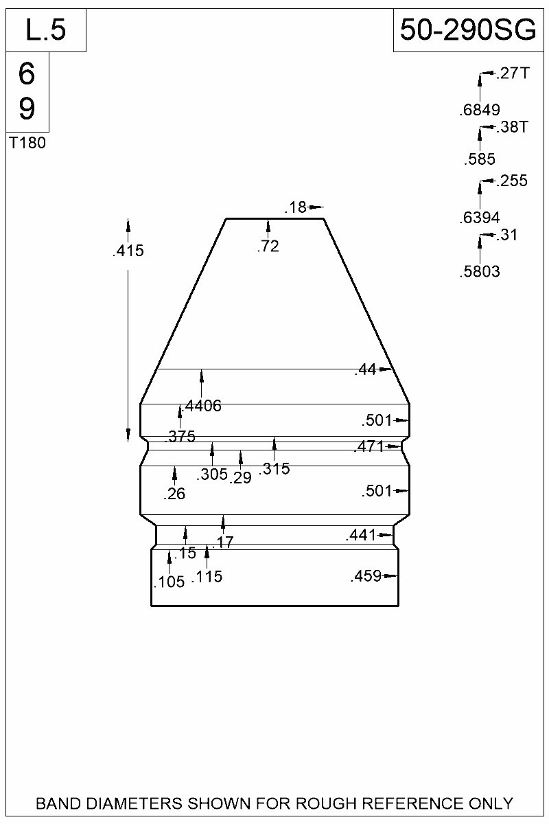 Dimensioned view of bullet 50-290SG