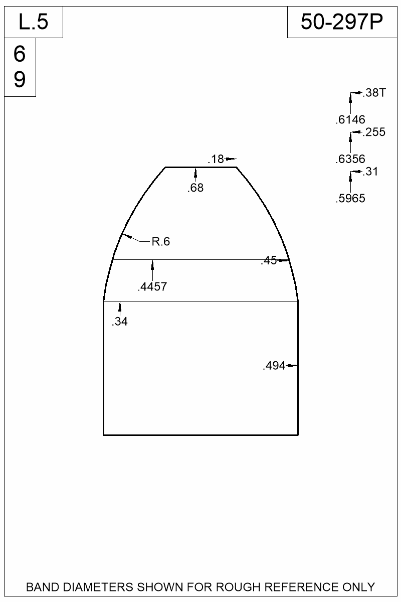 Dimensioned view of bullet 50-297P